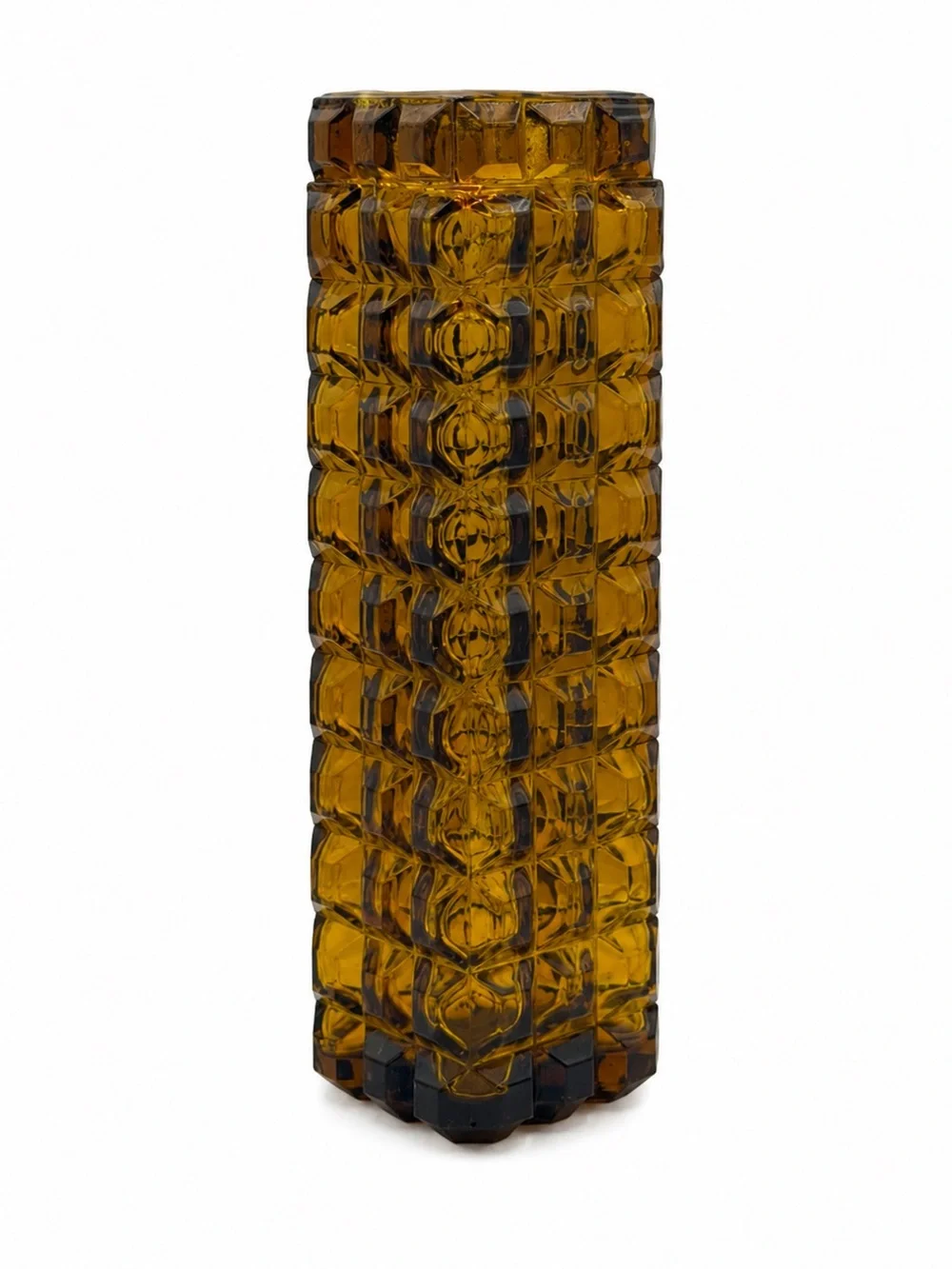 Vintage French Style Dark Amber Glass Stacked Cubist Square Vase 7
